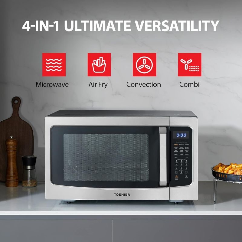 Photo 1 of TOSHIBA 4-in-1 Countertop Microwave Oven with Convection, Air Fryer, Smart Sensor, Mute Function, Position Memory Turntable, 1.5 Cu Ft, 1000W - Silver
