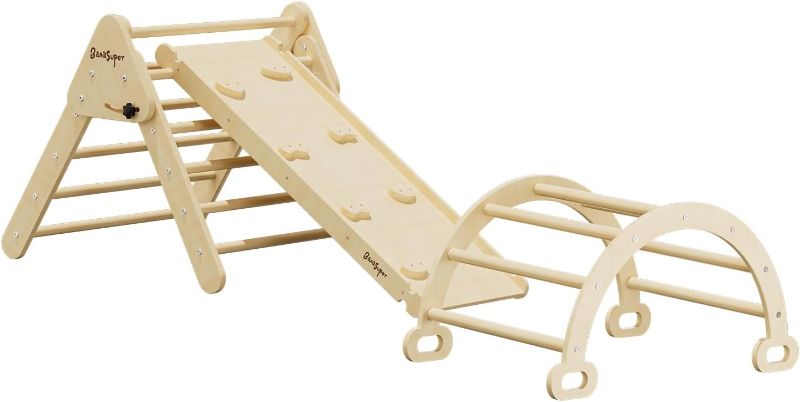 Photo 1 of BanaSuper Colorful 3 in 1 Climbing Triangle Ladder with Ramp & Arch Foldable Wooden Triangle Climber Set Montessori Climbing Toys for Kids Ourdoor Indoor Playground Play Gym Gift for Boys Girls