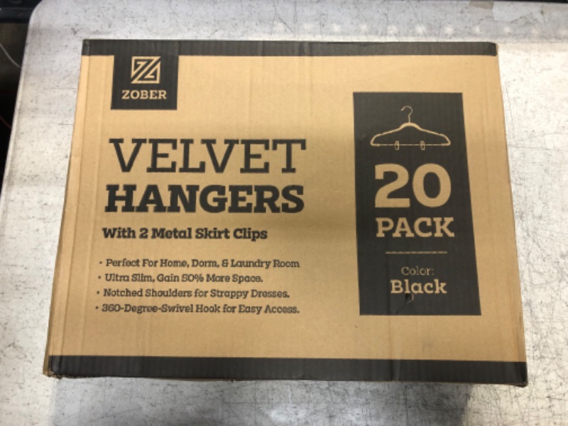 Photo 3 of Zober Velvet Hangers with Clips - Pack of 20 Metal Clip Hangers for Pants - Notched Black Velvet Skirt Hangers for Pants, Skirts, Suits, Dresses & Shirts w/ 360 Degree Hook - Non Slip Felt Hangers 20 Pack Black