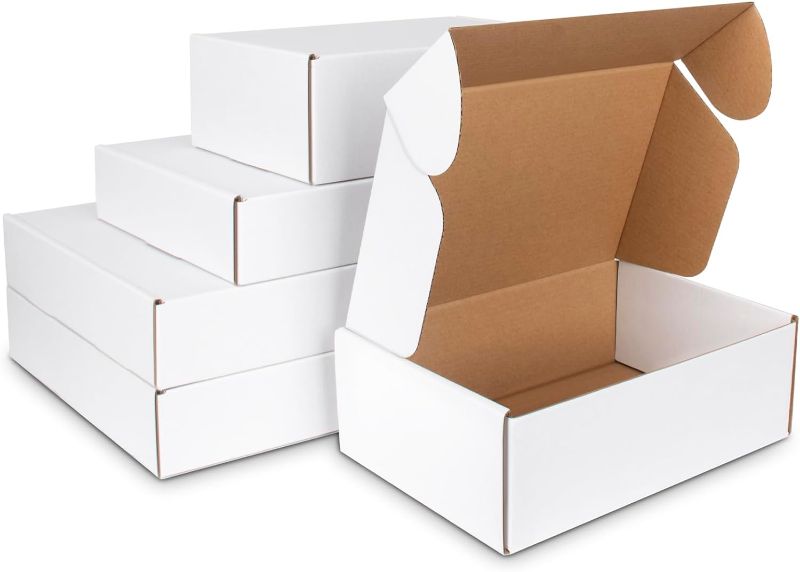 Photo 1 of 12x9x4 inches Shipping Boxes Set of 20, White Corrugated Cardboard Box Literature Mailer (9X6X3, White)
