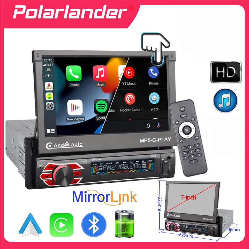 Photo 1 of 1 Din 7'' Touch Screen Car Radio Stereo Flip out Carplay Android auto Bluetooth
