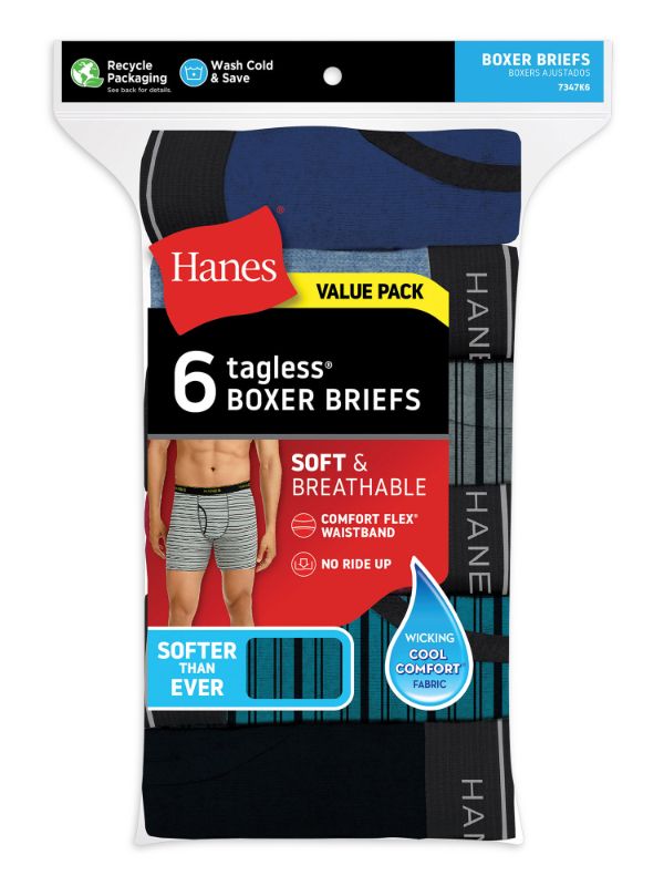 Photo 1 of Hanes Boxer Briefs, Cool Dri Moisture-Wicking Underwear, Cotton No-Ride-up for Men, Multi-Packs Available 6 6 Pack - Assorted Large