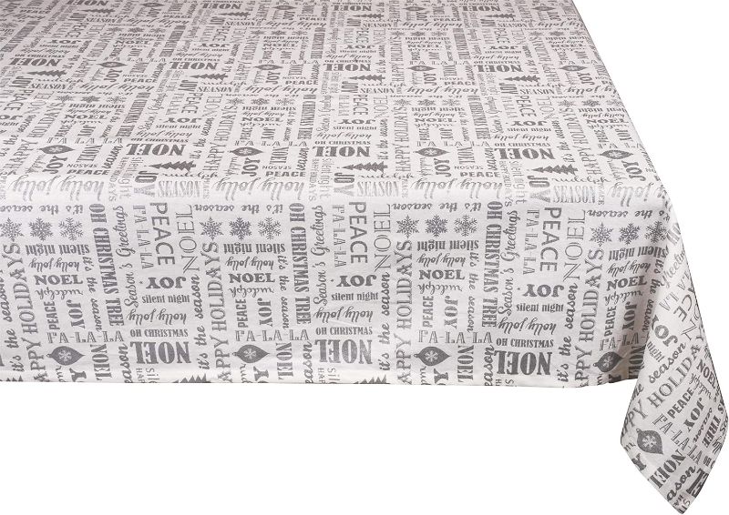 Photo 1 of Yourtablecloth Metallic Christmas Printed 100% Cotton Tablecloth (Silver, 60 x 104 Rectangle/Oblong)
