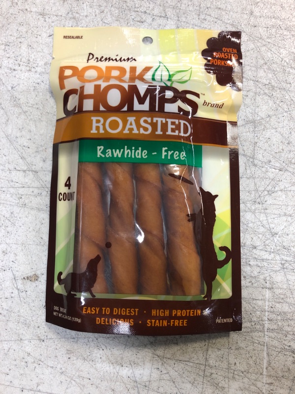 Photo 2 of Pork Chomps Roasted Pork Skin Dog Chews, 6-inch Twists, 4 Count Other 4 Count (Pack of 1) (BB 09/06/25)