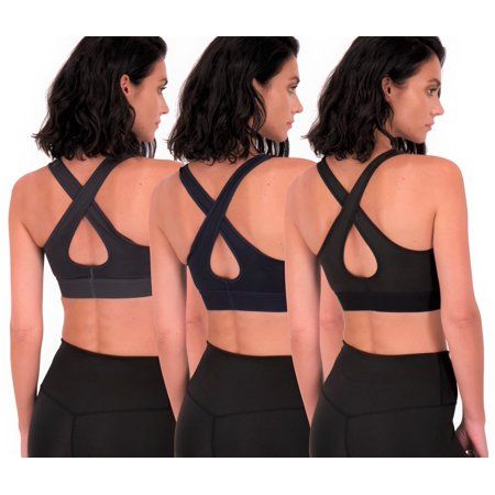 Photo 1 of 3 Pack: Women’s Mid Impact Support Sports Bra - Workout Gym Activewear Bra with Removable Cups Large 