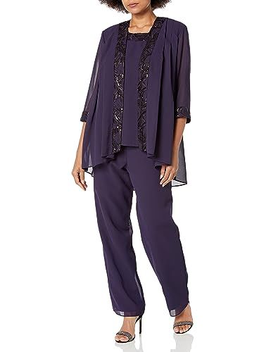 Photo 1 of Le Bos Women's Missy 3 Piece Placket Trim Pant Set, Eggplant 10