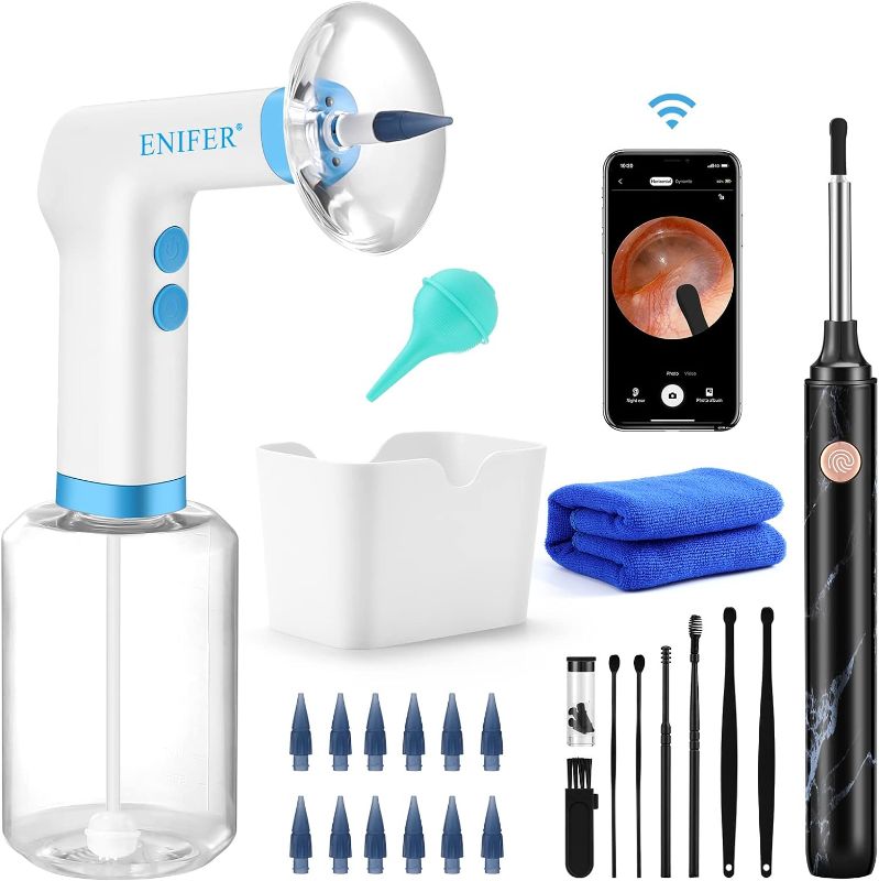 Photo 1 of Electric Ear Wax Removal Tool Ear Cleaning Kit Safe and Effective Ear Irrigation Flushing System Reusable Ear Washer for Adults with Ear Cleaner Camera, Blue