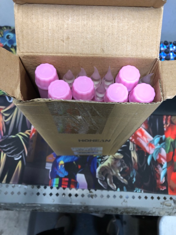 Photo 1 of 12 PCS Flameless Advent Candle Set Christmas Advent Candles Battery Operated Flickering LED Flame Celebration Taper Candle for Church Advent Holiday Decor 10 Inch (Pink)
