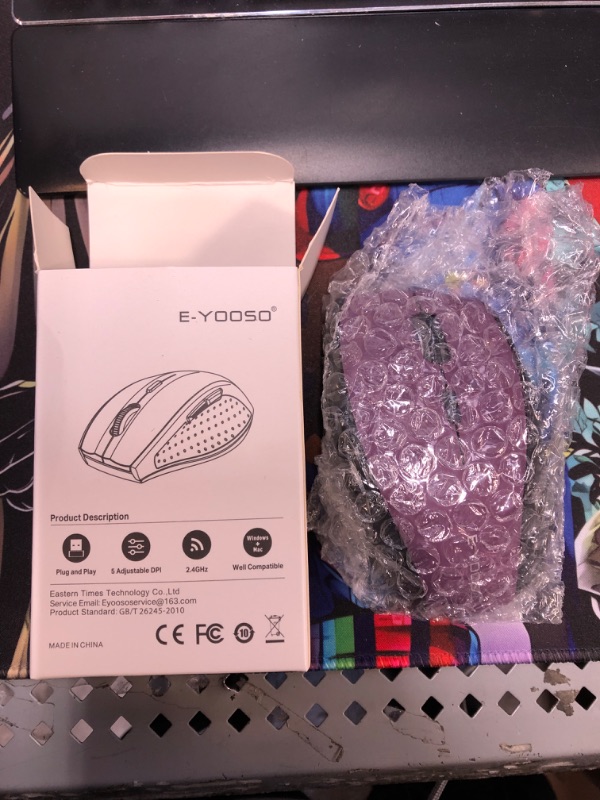 Photo 1 of E-YOOSO Wireless Mouse, Computer Mouse 18 Months Battery Life Cordless Mouse, 5-Level 2400 DPI, 6 Button Ergo Wireless Mice, 2.4G Portable USB Wireless Mouse for Laptop, Mac, Chromebook, PC(Purple)