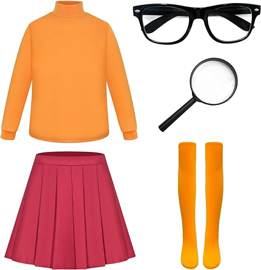 Photo 1 of ++SIZE 6-7+++ SPORTBANG Halloween Velma Costume Dress Up Cosplay Outfits with Accessories Glasses Wig Socks Magnifier for Girls
