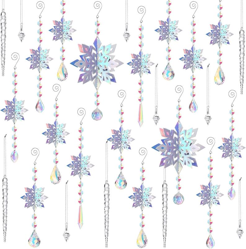 Photo 1 of 36 Pcs Christmas Crystal Snowflake Decorations Hanging Christmas Snowflake Decorations Snowflake Ornament Sets Acrylic Icicle Decorations Crystal Snowflake for Christmas Tree (Novel Style)
