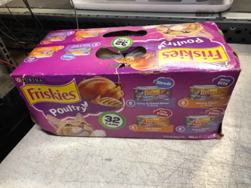 Photo 1 of Purina Friskies Gravy Wet Cat Food Variety Pack, Poultry Shreds, Meaty Bits & Prime Filets - Cans of 5.5 oz. each, (Pack of 32) Poultry Variety Pack - 32 Count 5.5 Ounce (Pack of 32) (BB SEP 2025)