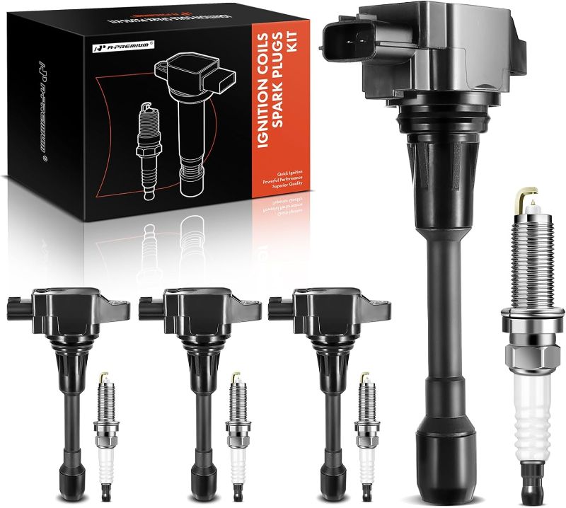 Photo 1 of A-Premium Set of 4 Ignition Coil Pack and Iridium Spark Plugs Compatible with Nissan Altima Rogue Pathfinder Sentra Versa X-Trail Cube & Infiniti QX60 Q70 FX50 M56? 1.6L 1.8L 2.5L
