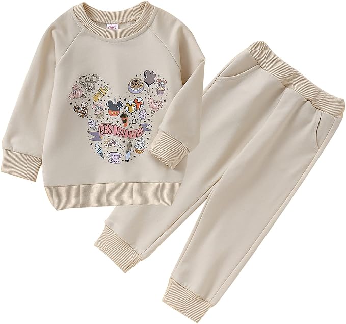 Photo 1 of GLIGLITTR Toddler Baby Girl Dessert Graphic Sweatshirt Clothes Set Long Sleeve Pullover Top with Pants Casual Winter Outfits 6-7Y
