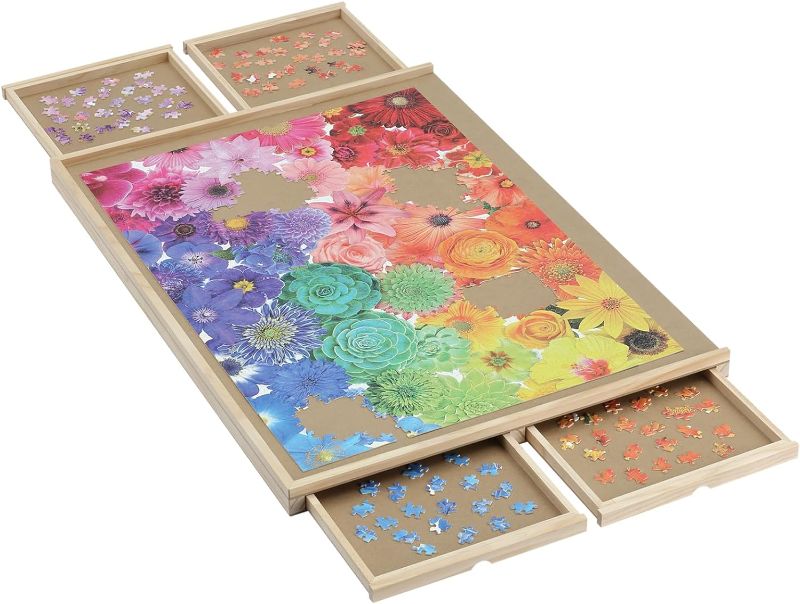 Photo 1 of YISHAN Wooden Jigsaw Puzzle Board Table for 1500 Pieces with Drawers and Cover, Puzzle Easel, Portable Puzzle Plateau for Adults and Children
