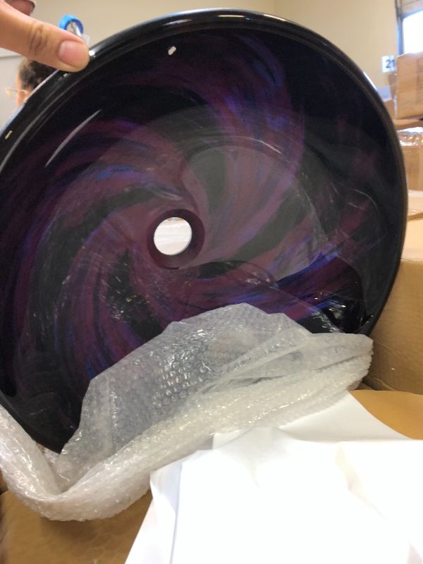 Photo 1 of Artistic Vessel Sink Bathroom Tempered Glass Vanity Round Bowl with Oil Rubber Bronze Faucet and Pop up drain Combo, Purple