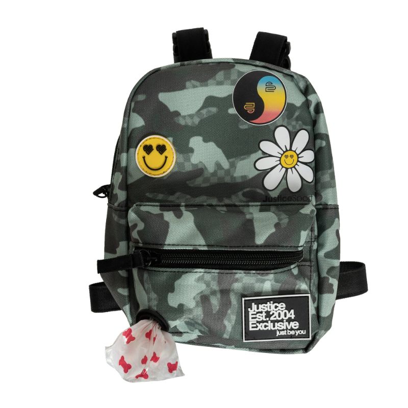 Photo 1 of Justice Pet Nylon Camo Wastebag Dispensing Backpack Harness, Green Camo, Medium/Large