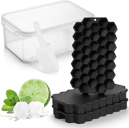 Photo 1 of ACOOKEE 3 Pack Silicone Ice Cube Trays for Freezer with Lid and Bin, 111Pcs Hexagonal Fun Shapes Cubes Stackable Small Ice Cube Molds with Ice Bucket for Whiskey, Cocktail, Coffee, Soup, Baby Food