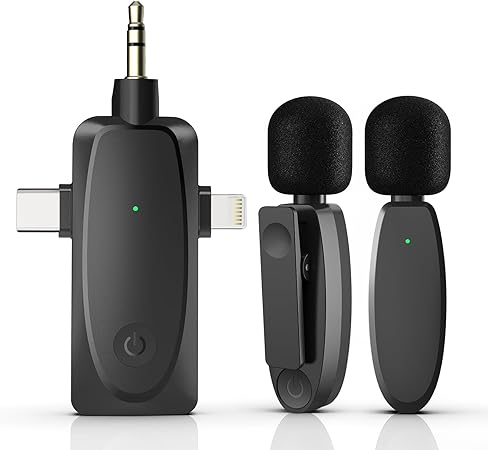 Photo 1 of MAXTOP 3 in 1 Mini Microphone Wireless Lavalier Microphones for iPhone, Android and Camera- 2.4G Cordless Double Mics with Noise Reduction-Professional Video Recording Lav Mic for Interview, Vlog