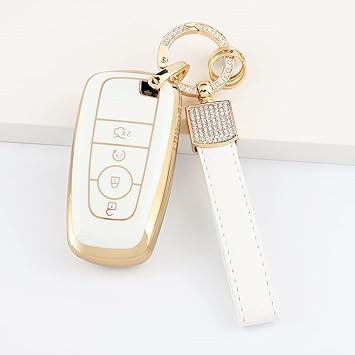 Photo 1 of 1797 Key Fob Cover for Ford Key Fob Cover Bling Keychain Bronco Explorer Fusion Mustang Edge Accessories Car Remote Start Case Shell Protector 4 Button White Gold TPU