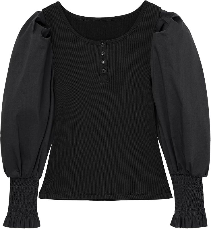 Photo 1 of    size 8/10  Girls Puff Long Sleeve Shirts Kids Fashion Round Neck Ribbed Knit Tops 5-14 Years