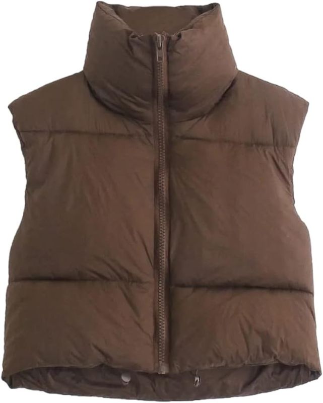 Photo 1 of   size small   KEOMUD Women's Winter Crop Vest Lightweight Sleeveless Warm Outerwear Puffer Vest Padded Gilet