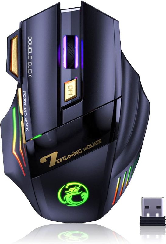 Photo 1 of VEGCOO Wireless Gaming Mouse, Rechargeable Silent Wireless Mouse with 4800 DPI Adjustable,Double Click Key, Colorful RGB Lights, Computer Mice with Thumb Rest for PC/Mac Gamer (C26 Black)
