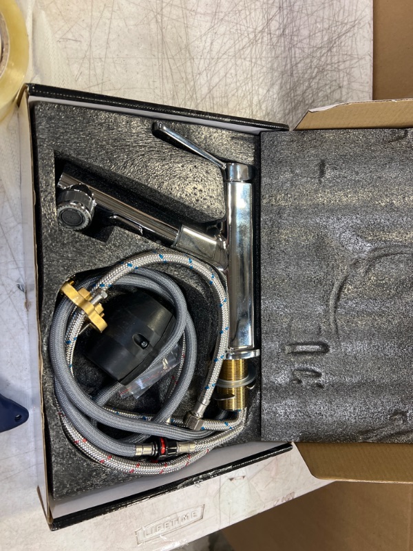 Photo 1 of Bathroom Faucets with Pull Down Sprayer Single Handle Pull Out Bathroom Faucet Chrome Bathroom Sink Faucet Stainless Steel Bathroom Faucets Suitable for Hot and Cold Water