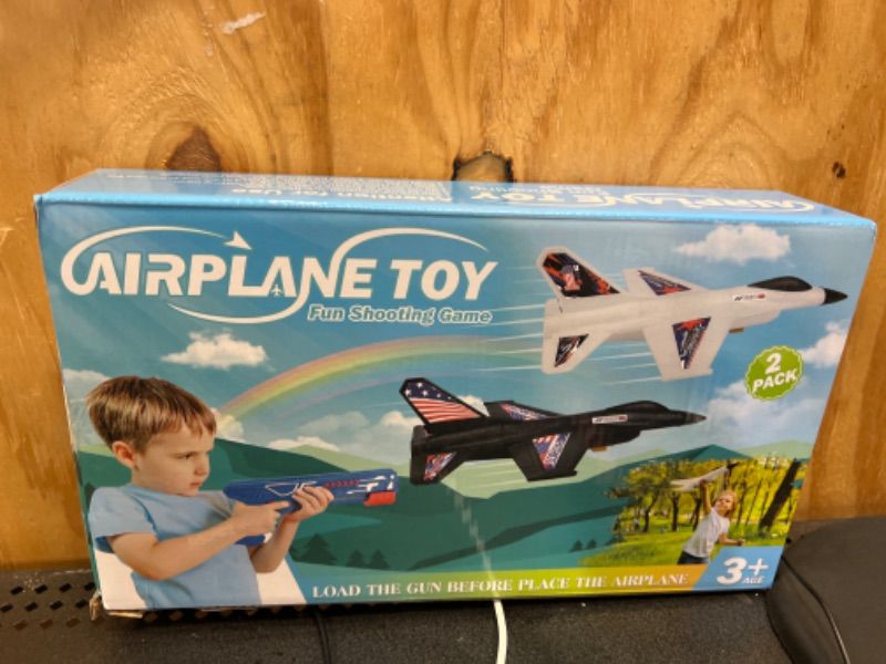 Photo 1 of 2 Pack Airplane Launcher Toy, 13.3" Jet F-16 Fighting Falcon, Catapult Plane Game Boy Toys for Kids Outdoor Flying Toys Birthday Gifts for 4 5 6 7 8 9 10 12 Year Old Boys Girls Black+white