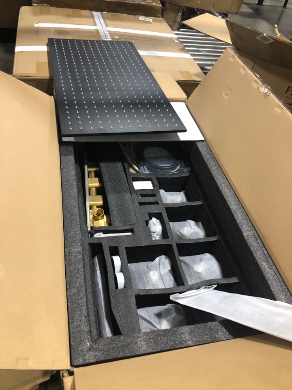 Photo 1 of Multi Shower Head System with Body Jets, 16x32 inch Ceiling Shower Head Full Body Coverage Thermostatic Rain Shower System, Can Use All Functions At a Time (Volume Adjustable), Matte Black 15.7x31.5inch Matte Black