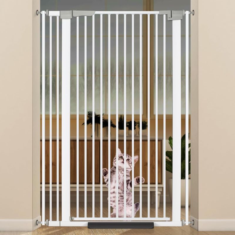 Photo 1 of 51.18" Extra Tall Cat Gate for Doorway, 30.5"-40" Auto Close Pet Gate Include 2.75" and 5.5" Extension Kits, No Drilling Pressure Mount Kit, Suitable for Doorways or Kitchen, New White
