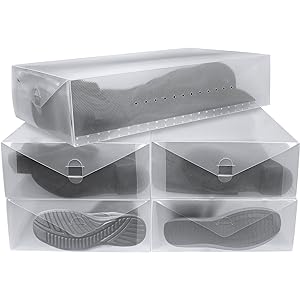 Photo 1 of Clear Foldable Shoe Storage Boxes, 5 Pack - Stackable Heavy Duty Plastic Boot Storage Box, Perfect For Apartments, Small Spaces, And College Dorm Rooms, Shoe Box And Boot Organizer
