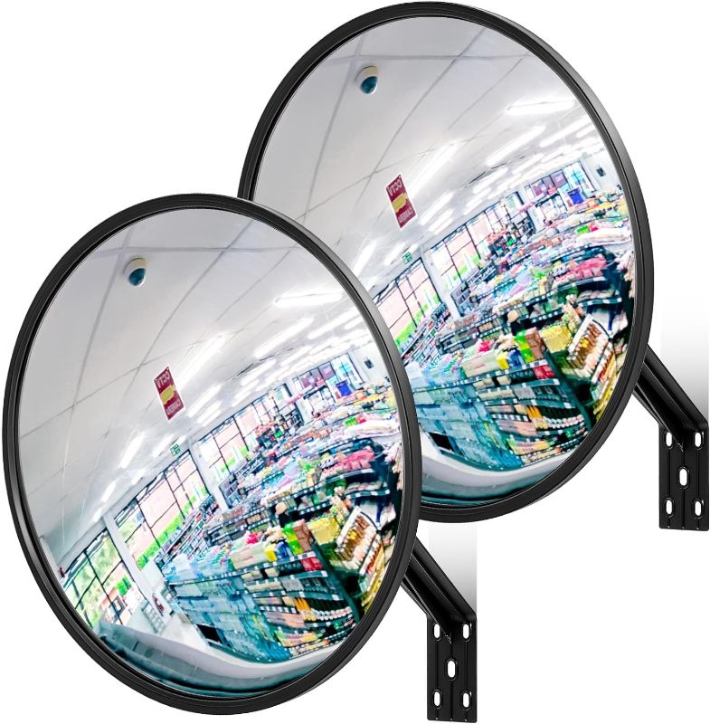 Photo 1 of Maitys 2 Pcs Convex Mirror Acrylic Safety Security Traffic Garage Corner Mirror Adjustable Wide Angle View Mirror with Fixing Bracket for Indoor Outdoor School Classroom Warehouse(12 Inch)
