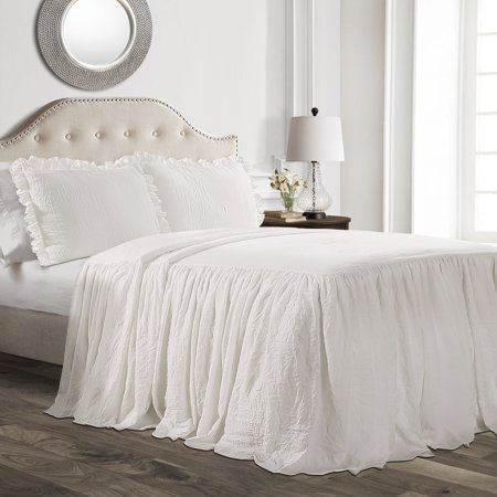 Photo 1 of 3pc Queen Ruffle Skirt Bedspread White - Lush Décor
