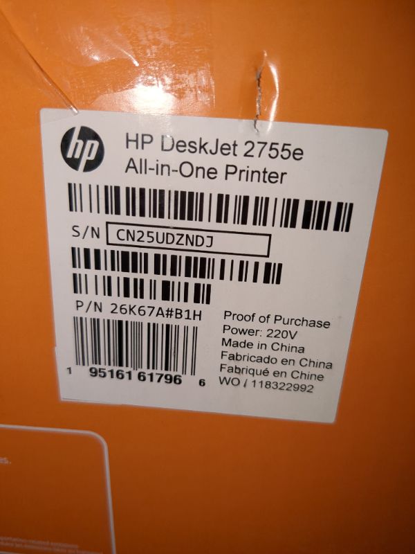 Photo 3 of HP DeskJet 2755e Wireless Color All-in-One Printer with bonus 6 months Instant Ink (26K67A), white