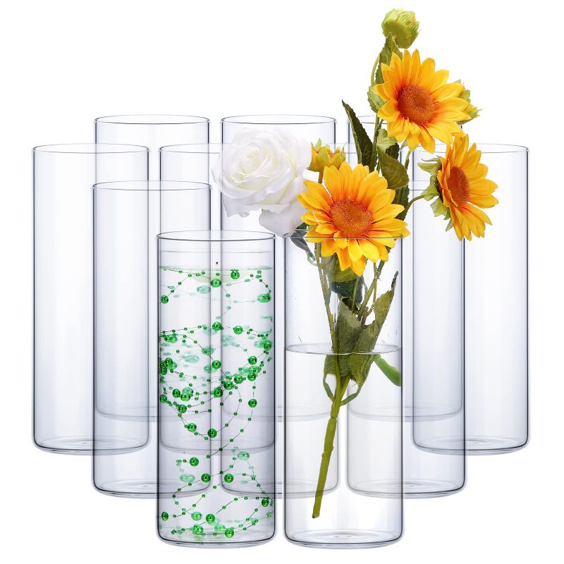 Photo 1 of 12 Pack Glass Cylinder Vases Clear Flower Vase 10 Inches Tall Floating Candle Holders