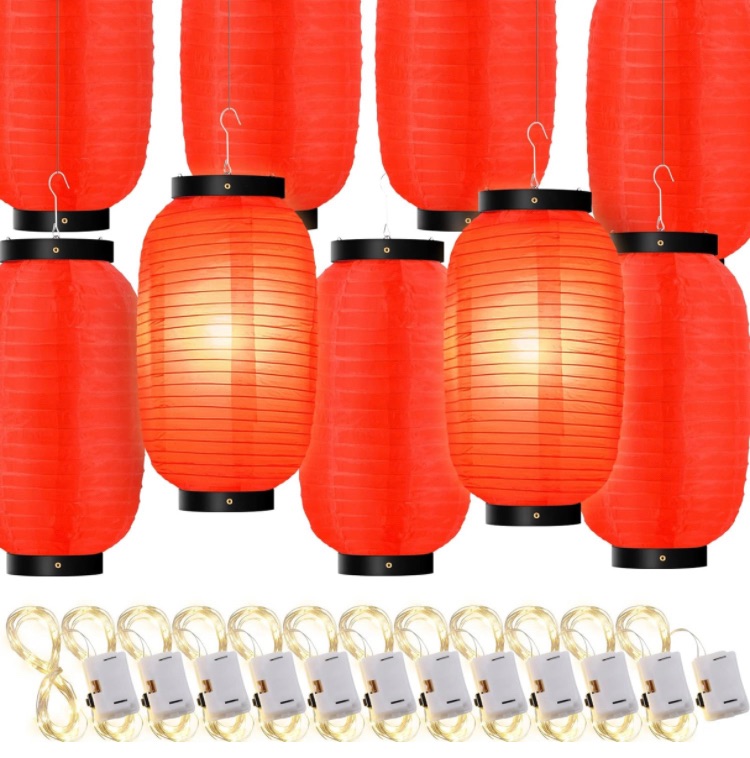 Photo 1 of 24 Pcs Traditional Japanese Style Red Silk Hanging Lantern 