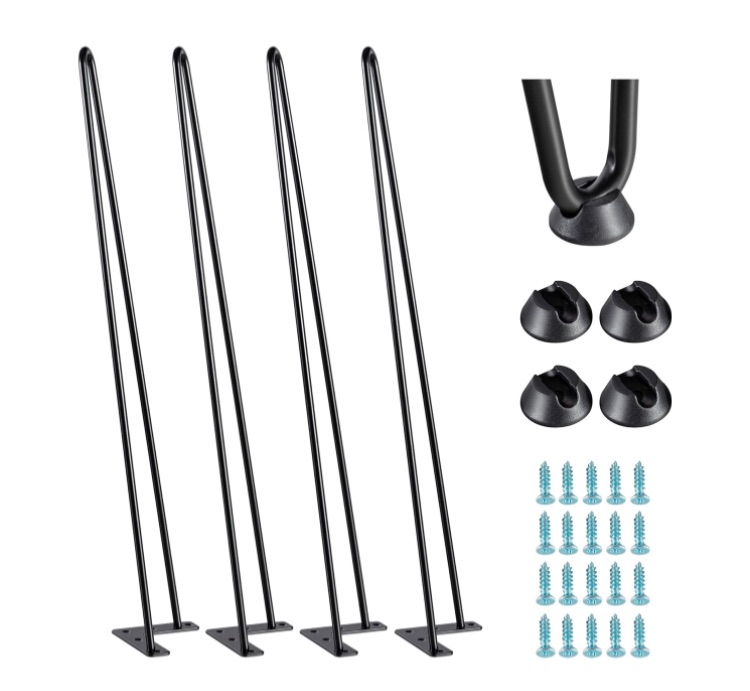 Photo 1 of 28 Inch 2 Rod Heavy Duty Hairpin Legs, Metal Hair Pin Furniture Legs, Black