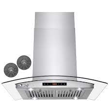 Photo 1 of 36 in. 343 CFM Convertible Island Mount Range Hood with Tempered Glass and Carbon Filters in Stainless Steel
