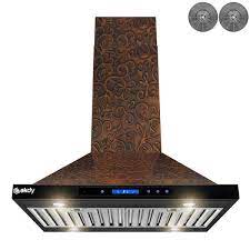 Photo 1 of 30 in. 343 CFM Convertible Island Mount Range Hood with LED Lights in Embossed Copper Vine Design with Carbon Filters
