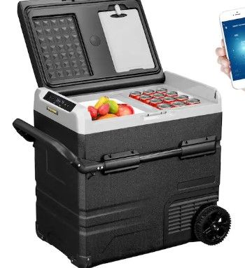 Photo 1 of 1.94 cu. ft. Dual Zone Car Fridge Electric Compressor Cooler with App Control and Wheels Outdoor Refrigerator in Black