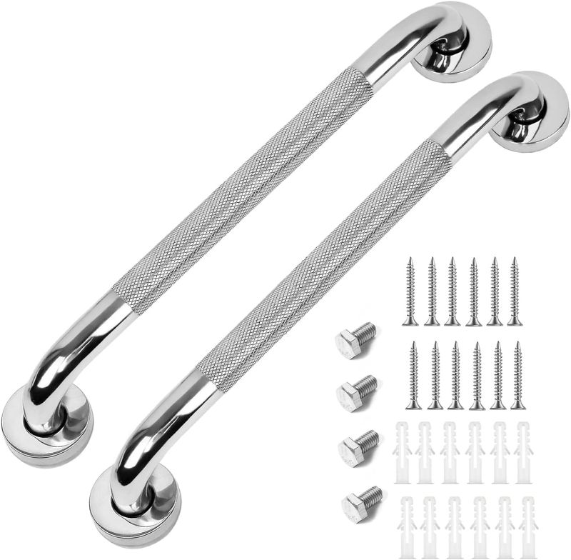 Photo 1 of 2 Pack 16 Inch Anti-Slip Bathroom Grab Bar, LONVICHTT Stainless Steel Shower Handle, Knurled Safety Hand Rail, Support Balance Armrest, Elderly, Pregnant, Children, Handicap Senior Assist Bath Handle
