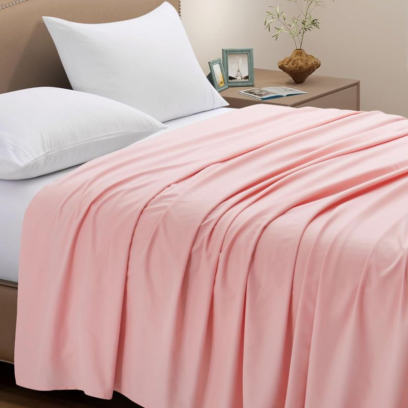 Photo 1 of 2 Pack Blush Pink Flat Sheets Full Flat Sheet Only, Brushed Microfiber Top Sheets 1800 Thread Count Bedding Flat Sheets for Full Mattress, Hotel Luxury Flat Bed Sheets Soft Flat Sheet Set
