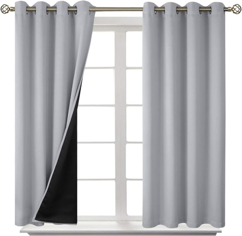 Photo 1 of BGment Thermal Insulated 100% Blackout Curtains for Bedroom with Black Liner, Double Layer Full Room Darkening Noise Reducing Grommet Curtain (46 x 54 Inch, Light Grey, 2 Panels)
