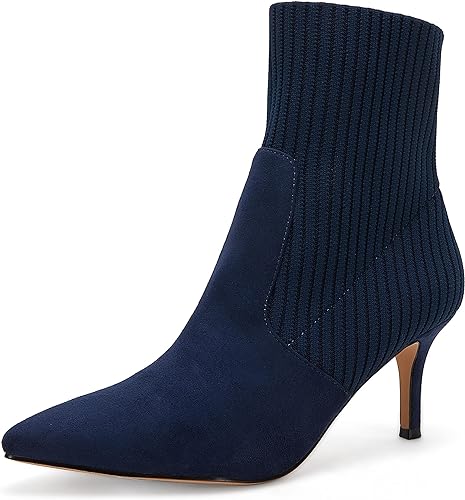 Photo 1 of Coutgo Women's Pointed Toe Ankle Boots Stiletto Kitten Heel Knit Faux Suede Winter Sock Booties - 8
