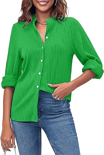 Photo 1 of Fisoew Womens Button Down Shirts Casual Long Sleeve Formal Work Blouse Green