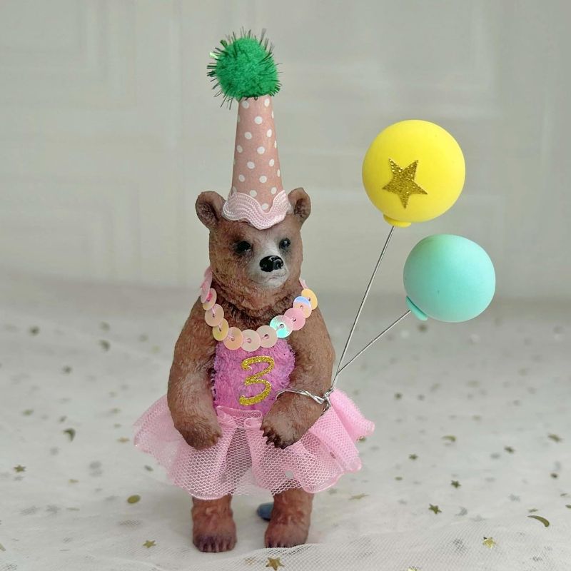 Photo 1 of Bear Cake Topper With Tutu, Qoadwem Watercolor Pink Teddy Bear Cake Topper With Birthday Party Hat, Tutu, Balloon For Girls Baby Shower Cake Decorations
