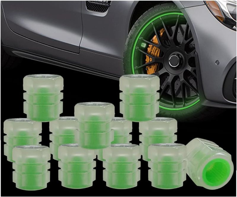 Photo 1 of 12 PCS Fluorescent Car Tire Valve Stem Cap, Wheel Valve Stem Cover, Glow Luminous at Night, Dustproof Corrosion Resistant, Auto Accessories Fit for Motorcycles, SUV, Trucks, Bike (Green)