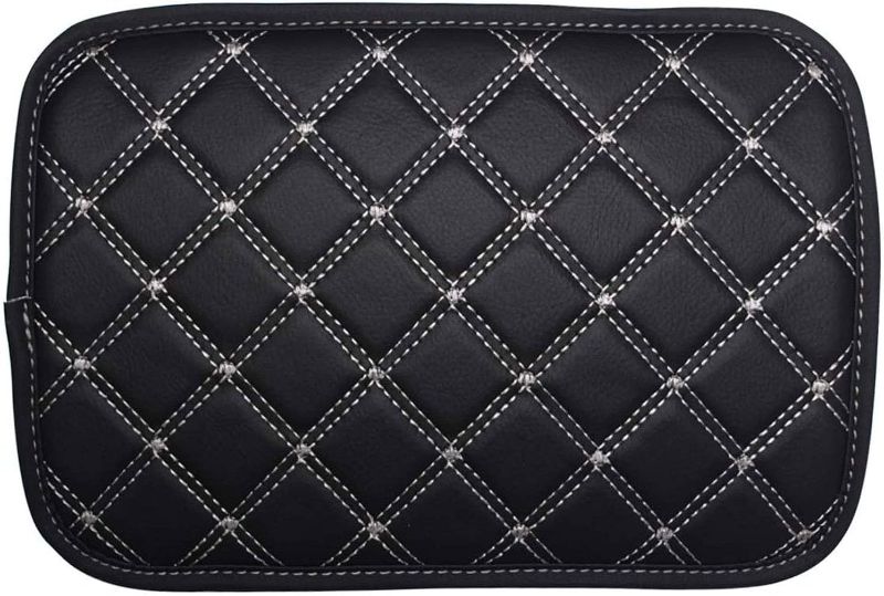 Photo 1 of  Car Center Console Cover Pad, Waterproof Armrest Seat Box Cover Car Leather Center Console Cushion Pad Fit for Most Vehicle SUV Truck Car Accessories, Black Leather Gray Line