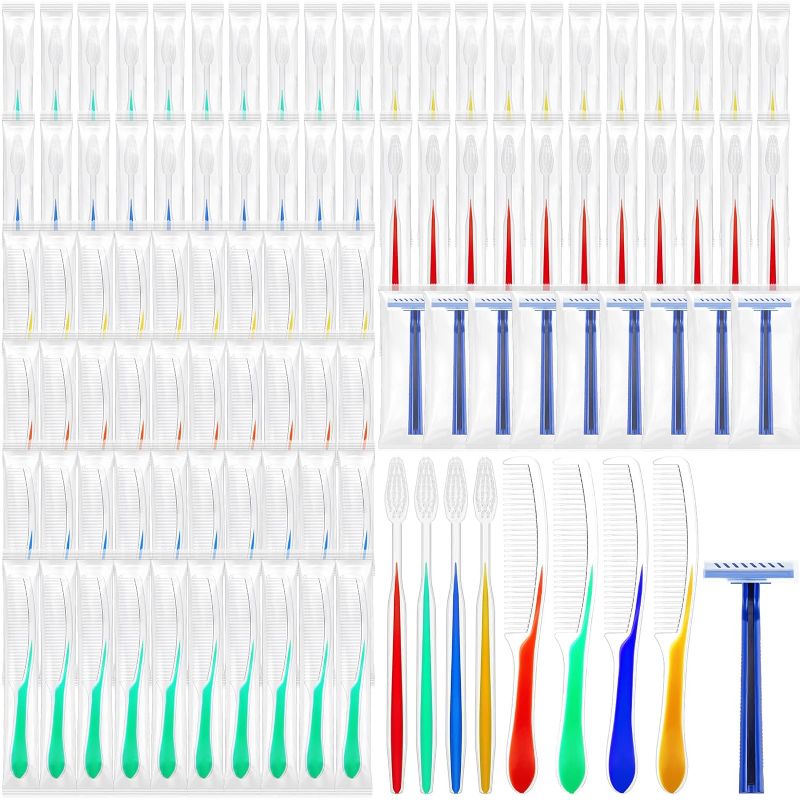 Photo 1 of 300 Pcs Toothbrushes Comb Razors Individually Wrapped Bulk for Homeless 100 Pcs Soft Toothbrush 100 Pcs Travel Hair Comb 100 Pcs Twin Blade Razor for Men Adult Nursing Home Charity Travel Hotel